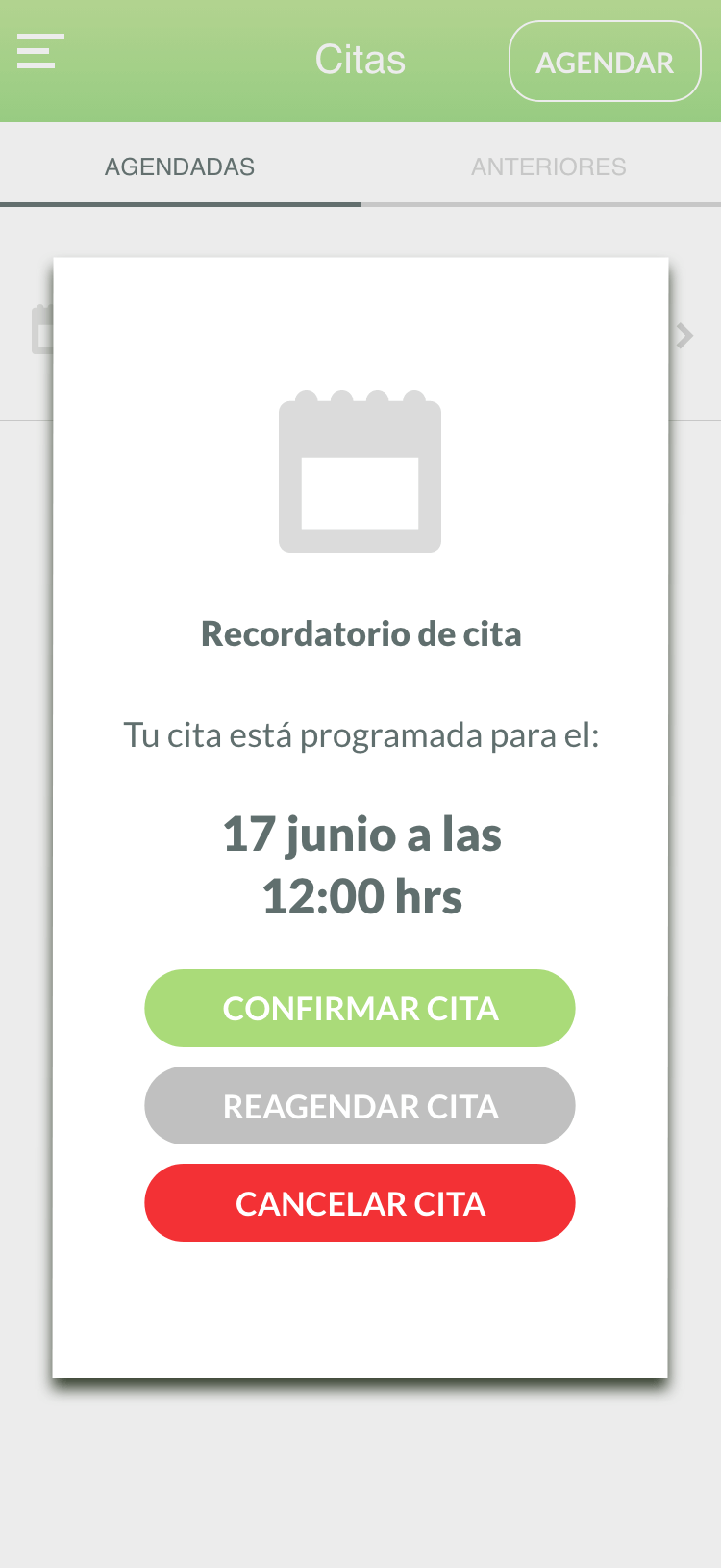 Calendario de citas con estatus y pagos