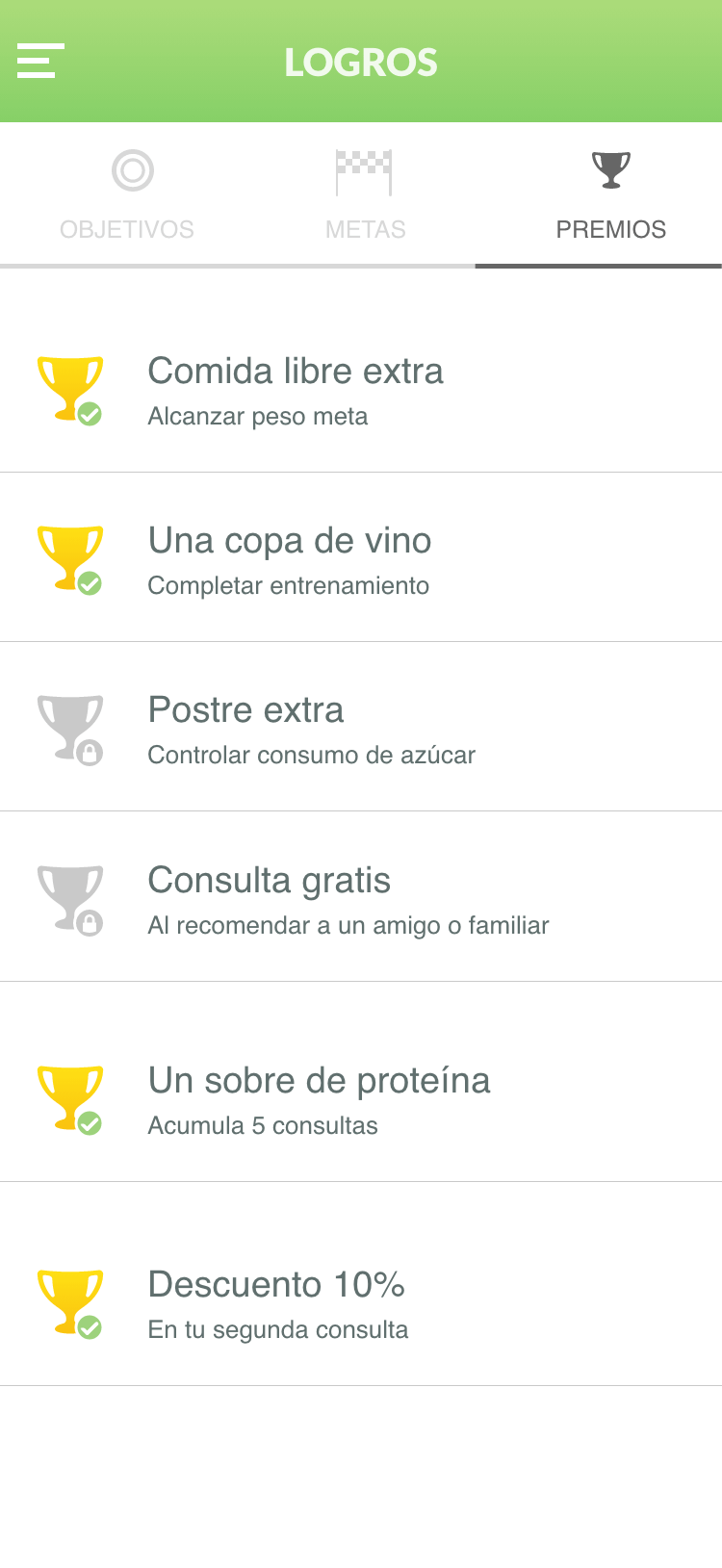 Premios y mensajes en la App de pacientes